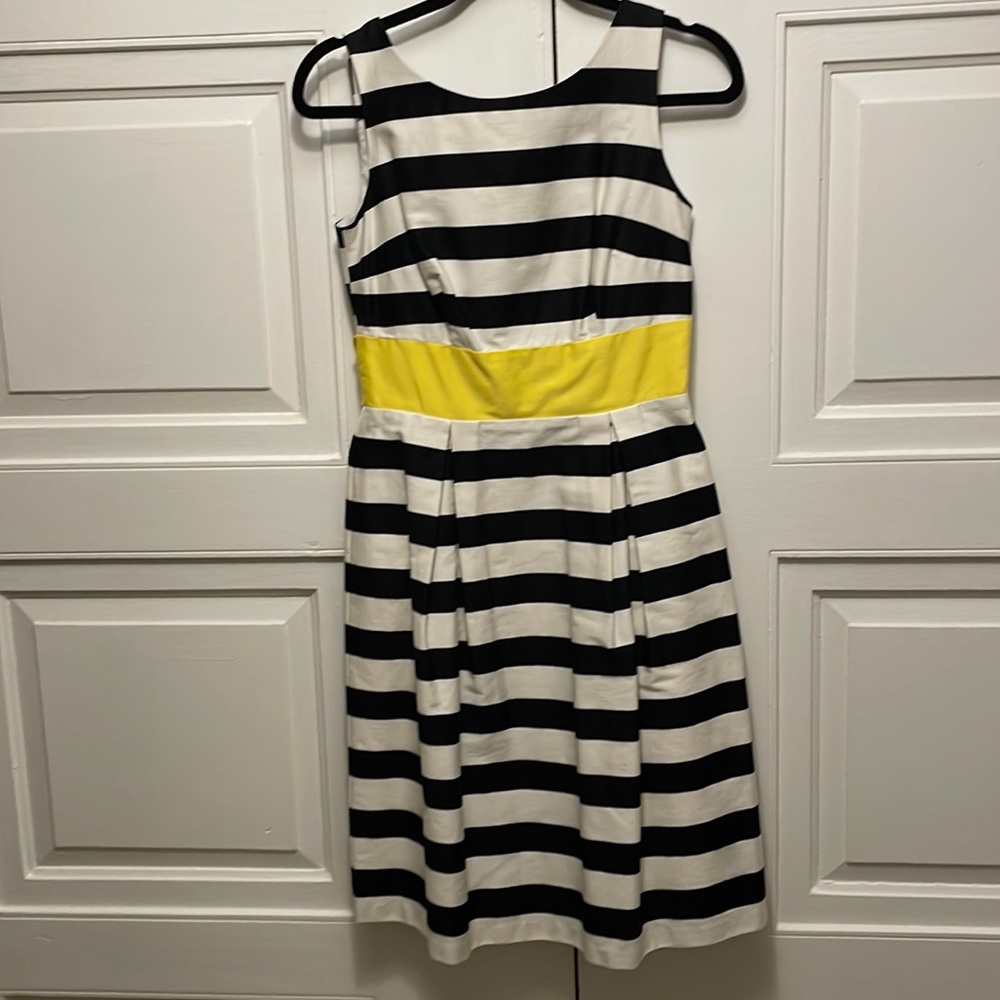 Sleeveless black and white stripped with yellow sash super cute